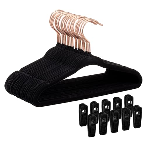 Tonswachic Baby Velvet Hangers 50 Pack - 11 Inch Premium Non Slip Felt Kids Hanger for Toddler & Infant Clothes - 0.2" Ultra Thin Baby Clothes Hangers with 10 Hanger Clips - Black
