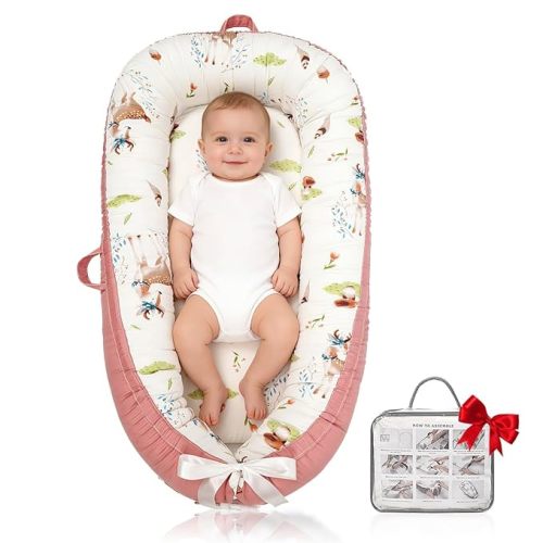 Baby Lounger | Organic Cotton Infant Lounger | Reversible, Adjustable & Portable Floor Lounger | Soft, Breathable, Washable Cover