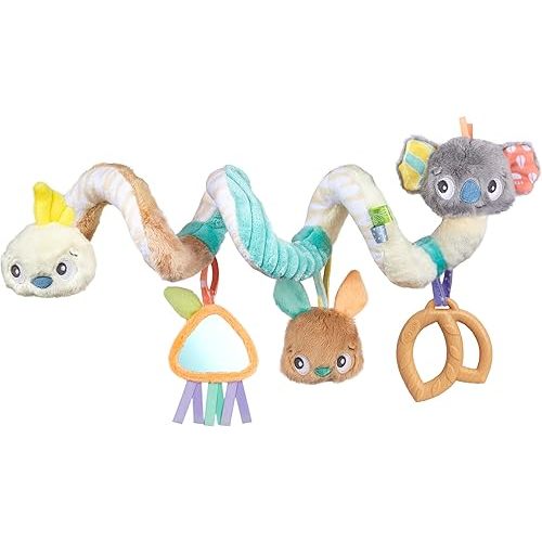 Playgro Fauna Friends Twirly Whirly Spiral Activity Toy - Interactive Stroller Toy for Babies - Features Adorable Cocky, Koala, and Kangaroo Characters - Car Seat Toys for Sensory Exploration and Fun