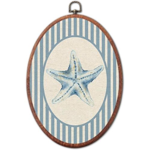 Vintage Starfish Nursery Oval Wall Art Framed, Sea Creatures Canvas Prints