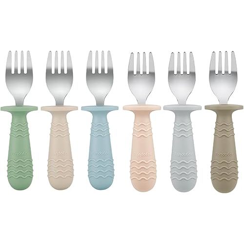 PandaEar 6 Pack Baby Forks for Self Feeding | Stainless Steel Tips & Silicone Handle Baby Utensils for Toddlers & Kids | BPA-Free, Easy Grip, Dishwasher Safe Feeding Forks for Baby Led Weaning