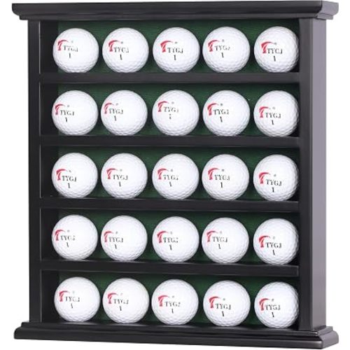 DisplayGifts Golf Ball Wood Display Case Wall Rack Cabinet No Door GB25 Black