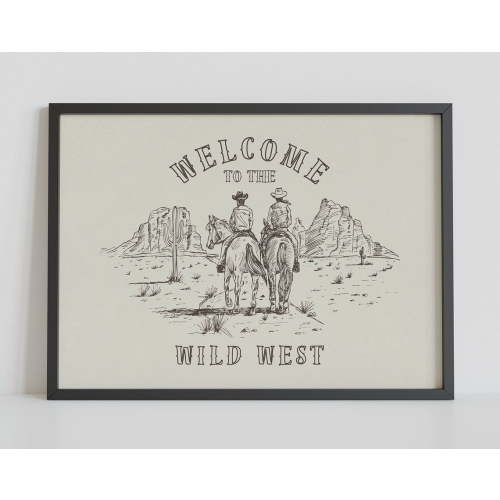Welcome To The Wild West Print Vintage Western Art Cowboy Horse Wall Art Wild Horse Art Southwestern Decor Wall Art, Modern Wall Decor, 16x24 UNFRAMED