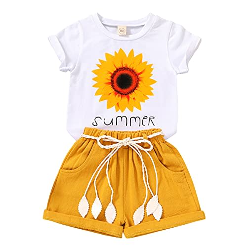 YOUNGER TREE Toddler Baby Girls Clothes Watermelon T-shirt + Linen Shorts with Belt Cute Summer Short Set