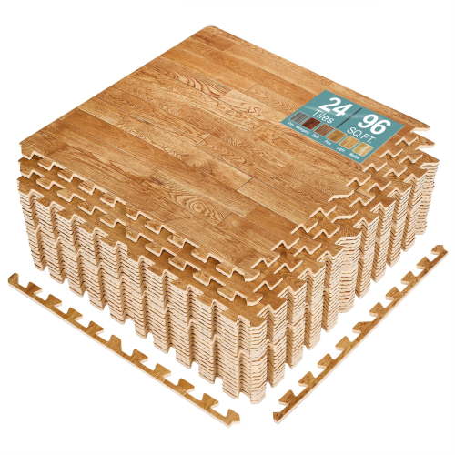 Sorbus 96 Sq. Ft. Wood Grain Floor Tiles Foam Mat EVA Interlocking Mats Tile 3/8-Inch Thick Flooring Wood Puzzle Exercise Mats w/Borders - Home Playroom Basement, Apartment, Trade Show, Baby, Dance - Walmart.ca