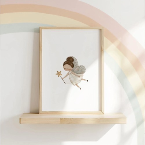 Fairy Nursery Wall Art – Baby Fairy Watercolor Print – Neutral Whimsical Nursery Decor – Cottagecore Baby Room Art