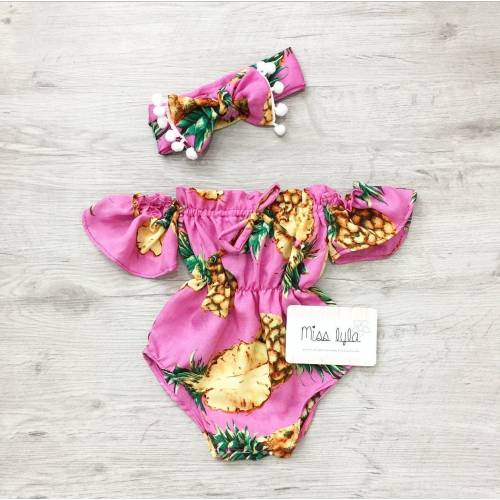 Summer Tropical Baby Girl Outfit, Pink Luau Baby Romper, Cute Hawaiian Baby Clothes, Stylish Girls Bodysuit, Summer Outfit for Baby Girls