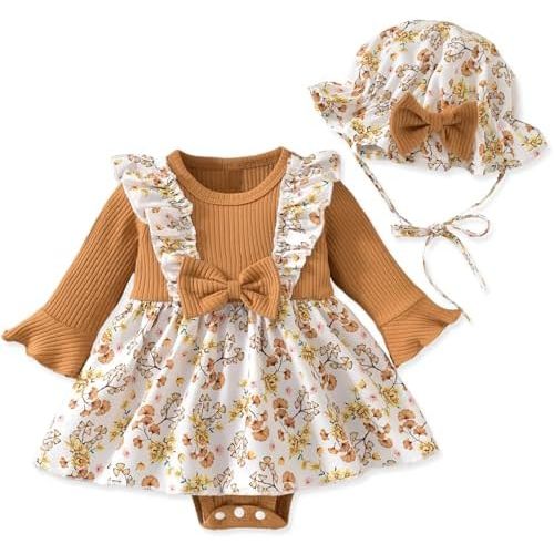 Aalizzwell Infant Baby Girls One Piece Romper Dress with Hat 0-18 Months
