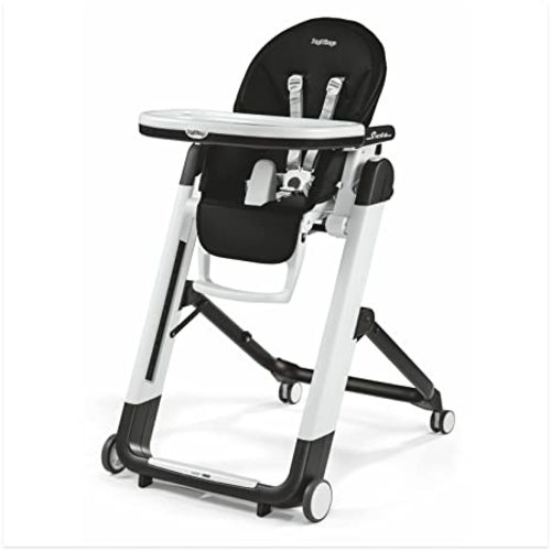 Peg Perego Siesta, Grow With Baby Folding High Chair & Recliner, Height Adjustable, Quick Clean & Easy Push Wheels For Babies & Toddlers, Made in Italy, Licorice (Black)