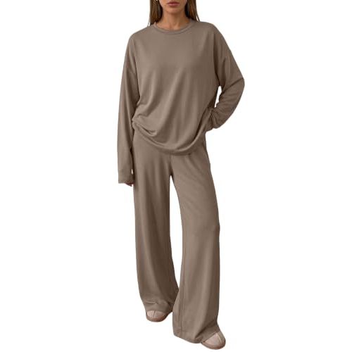 Trendy Queen Womens 2 Piece Fall Lounge Sets Oversized Tops Wide Leg Pants | Airport Travel Outfits,Comfy Matching Clothes,Winter Sweatsuit,Workout Tracksuit for Gym,Fashion 2026,Everyday Wear