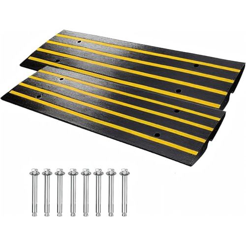 2 Packs 48" Car Driveway Rubber Curb Ramps, Heavy Duty Driveway Gutter Slope Ramp, Low Profile Design for Cars, Water Channel for Drainage, Curbside Bridge Ramp for Loading Dock Garage Sidewalk