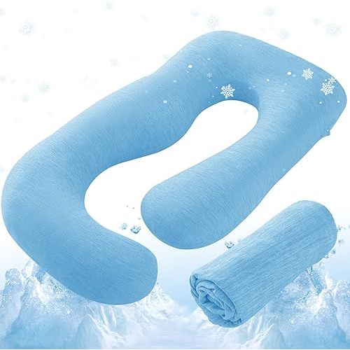 Sasttie Cooling Pregnancy Pillow Cover, 57-inch U Shaped Pregnancy Pillow Case, Fits 55 to 57 Inch Maternity Pillow, Blue (No Pillow Insert)