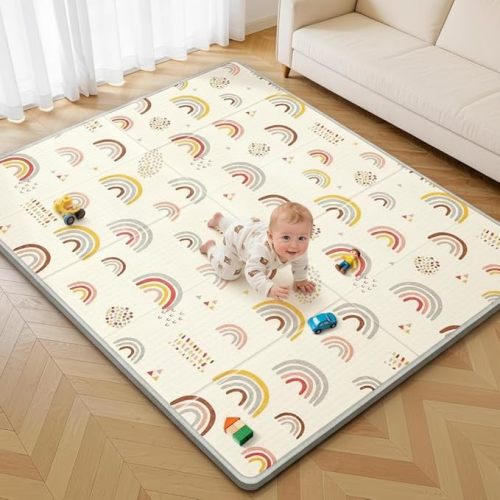 Baby Play Mat for Floor, Extra Large Play Mat for Baby, 79 x71" Memory Foam 0.8" Thick Crawling for Babies,Toddlers Infants, Reversible Baby Play Mat,Foldable Foam Floor Mat for Tummy Time