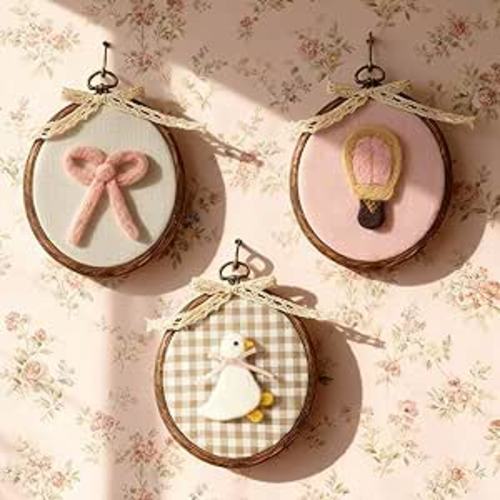 Soulchen 3 Pcs Felted Nursery Wall Decor with Goose Bow Hot Air Balloon 5 x 6 Inch Cute Animal Wall Art Vintage Decorative Artwork for Nursery Bathroom Living Room Baby Room Bedroom Farmhouse Decor