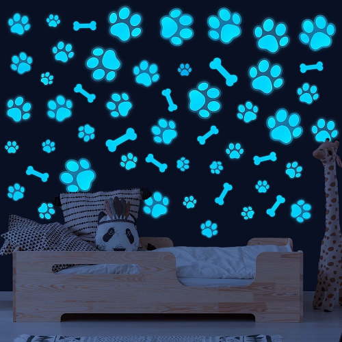 Neasyth Glow in The Dark Dog Paw Print Kit Wall Decals, Dog Paw Bone Wall Stickers Animal Footprint Decal for Kids Bedroom