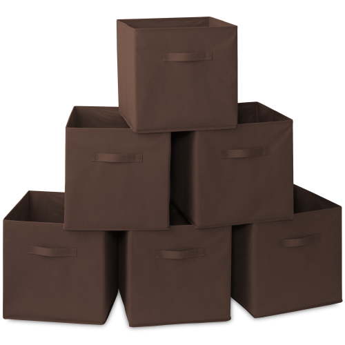 Casafield Set of 6 Fabric Storage Cube Bins, Brown - 13" Collapsible Foldable Cloth Baskets for Shelves and Cubby Organizers
