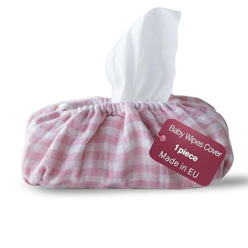Baby Wipes Cover – Universal Size, One Size Fits All Wipes Packages | Muslin Cotton Tissue Cover for Nursery, Diaper Bag & Changing Table, Station | Gingham & Neutral Patterns (Pink Gingham)