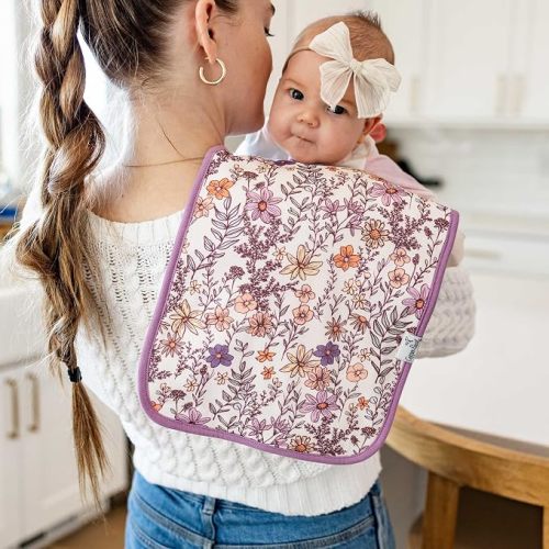 Copper Pearl Premium Baby Burp Cloths - 3-Pack Large Cotton Burp Cloths, Extra Soft Spit Up Rags with 3 Absorbent Layers, Perfect for Baby Boy and Baby Girl Gifts (21" x 10" Size, Flora Set)