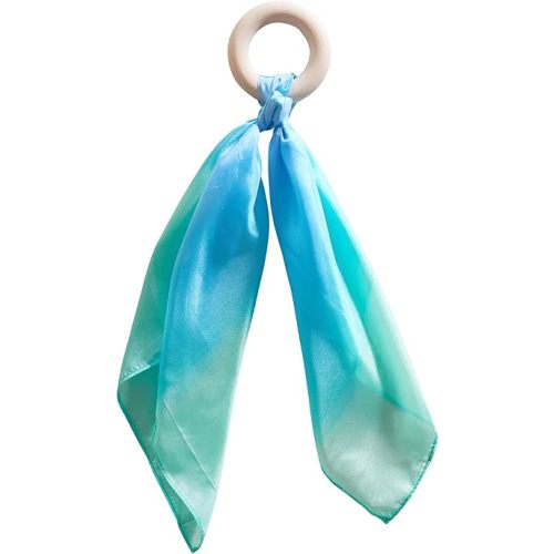 Sarah's Silks Silk and Wood Baby Teether Toy for Babies 3 Months and Older - Sea
