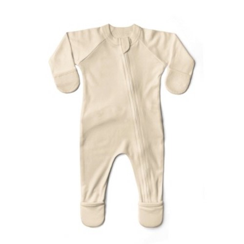 Goumikids Viscose made from bamboo + Organic Cotton Sleep and Play Footie, Color: Dune, Size: 3-6m