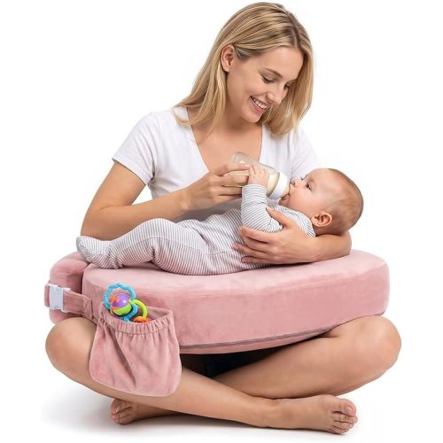 PlayPals Nursing Pillow, Wider Breastfeeding Pillow w/Side Pocket - Beige