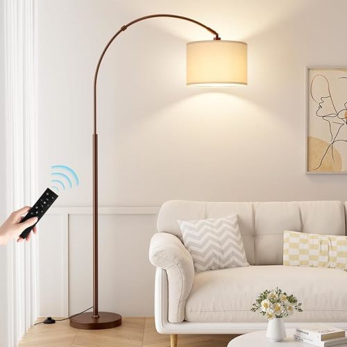 Ambimall 70 Dimmable Arc Floor Lamp with Remote, Color Temperatures and Brightness Adjustable, Arched Floor Lamp with Rotating Head, Over Couch Arched Light for Living Room (Deep Beige and Black)