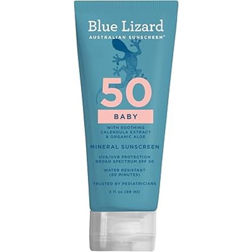 BLUE LIZARD Baby Mineral Sunscreen with Zinc Oxide, SPF 50+, Water Resistant, UVA/UVB Protection with Smart Cap Technology - Fragrance Free, 3 Ounce Tube