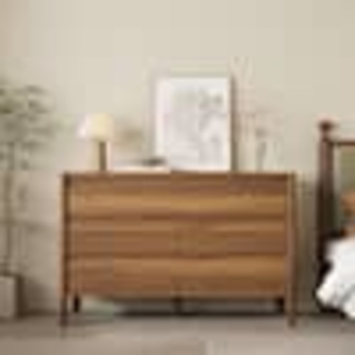 FUFU&GAGA Brown Wood Grain 6-Drawers 47.2 in. Wide Thick Board Chest of Drawers, Dresser, Storage Cabinet with 5-Legs L-THD-200289-01
