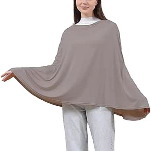 Nursing Cover for Breastfeeding, Cotton Blend Soft & Breathable Breastfeeding Cover up, 360°Full Coverage Nursing Poncho, Baby Car Seat Cover for Nursing (Warm taupe)