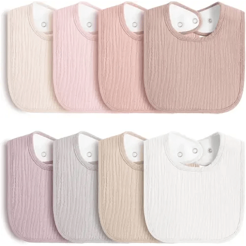 8-Pack Baby Muslin Bibs, Soft Cotton Drool Bibs for Boys Girls, Adjustable and Absorbent Newborn Bib Set for Feeding and Drooling