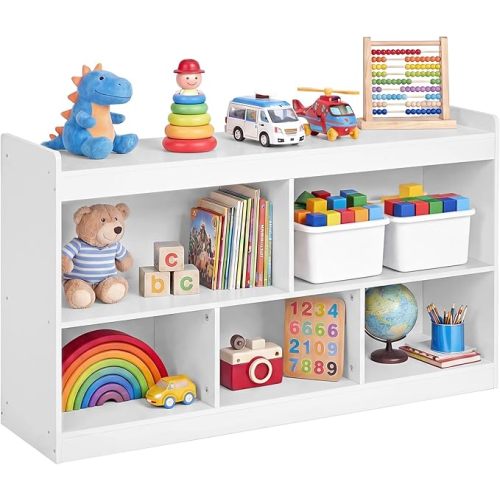 SONGMICS Custos Collection - Kids' Toy Storage Shelf, Montessori Shelf for Toys with 5 Open Compartments, Storage Unit for Children's Room Playroom, 11.8 x 44.2 x 25.6 Inches, Cloud White UGKR052WZ01