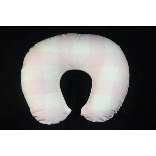 Nursing Pillow Cover- Baby Pink Buffalo Check With Minky Underside