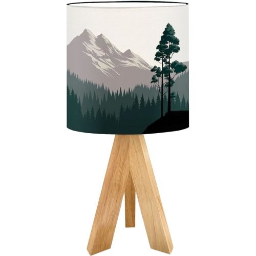 Cute Kids Bedside Desk Table Lamp Mountain Landscape Pine Children Nightstand Lamp, Tripod Small Night Lights Linen for Nursery Room Bedroom Dorm Decor