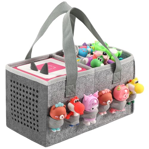 PISOSN Carrying Case for Toniebox Starter Set and Tonies Figurines, Travel Felt Cloth Musical Toy Folding Bag for Toniebox 2 & Accessories (Gray)