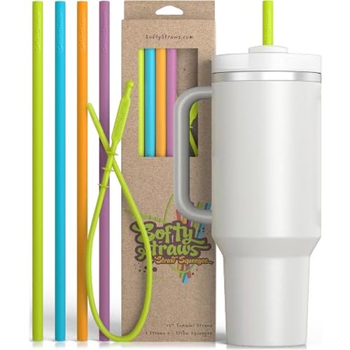 Premium Reusable Silicone Straws for Stanley 40 Oz Tumbler - Replacement 12 Inch Extra Long for Tall Size Simple Modern, Quencher, Yeti, Meoky - Included Cleaning Tools BPA Free Flexible