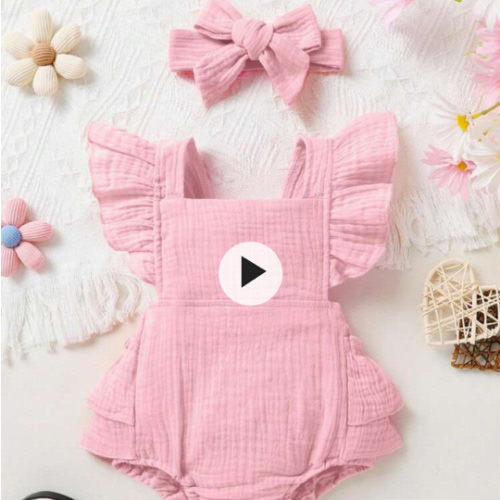 2pcs Set Casual Elegant Sweet Cute Baby Girl Bodysuit Dress, Soft & Comfortable, Ruffle Trim Solid Color Bodysuit & Headband Set | SHEIN USA