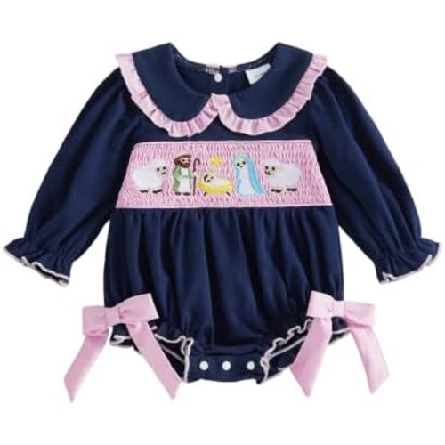 MoZiKQin Baby Girl Thanksgiving Outfit Turkey Bubble Romper Long Sleeve Doll Collar Plaid Jumpsuit Boutique Fall Clothes