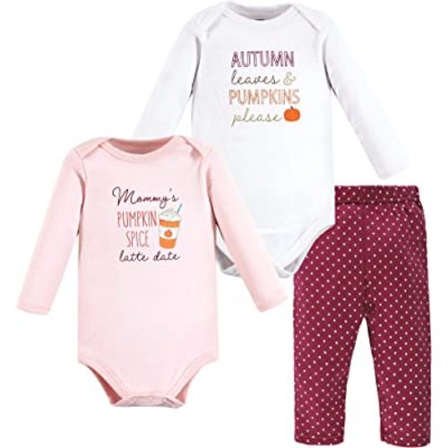 Hudson Baby Girls Cotton Bodysuit Pant and Toddler T-Shirt Set, Pumpkin Spice Date, 0-3 Months US