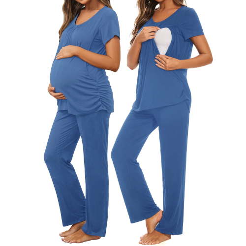 Women's Maternity Nursing Pajamas Short Sleeve Nursing Pjs Sleepwear Set