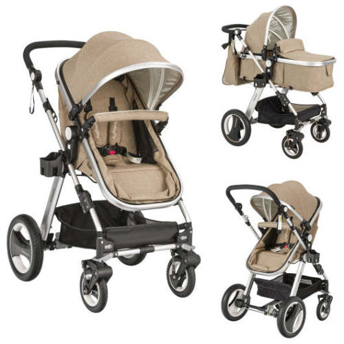 Folding Aluminum Baby Stroller Baby Jogger With Diaper Bag-Beige