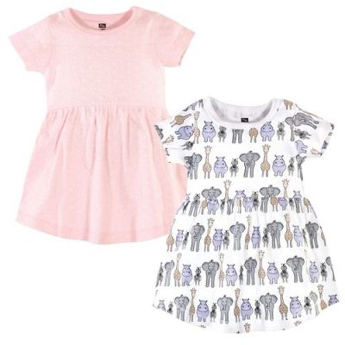 Hudson Baby Infant and Toddler Girl Cotton Short-Sleeve Dresses 2pk, Pink Safari, 3-6 Months