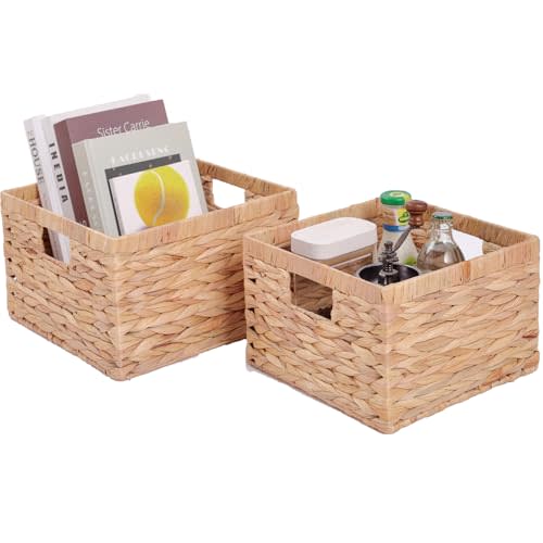 Large Wicker Basket Set of 2 Woven Baskets for Shelves Gift Baskets Empty Wicker Storage Organizing with Built-in Handles 2-Pack Nesting Woven Basket 11.8*11.8*7.1INCH