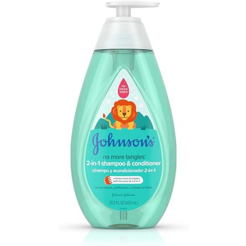 Johnson's Kids No More Tangles 2-in-1 Detangling Shampoo & Conditioner for Kids & Toddlers, Gentle & No More Tears, Hypoallergenic & Free of Parabens, Sulfates & Dyes, 20.3 fl. oz
