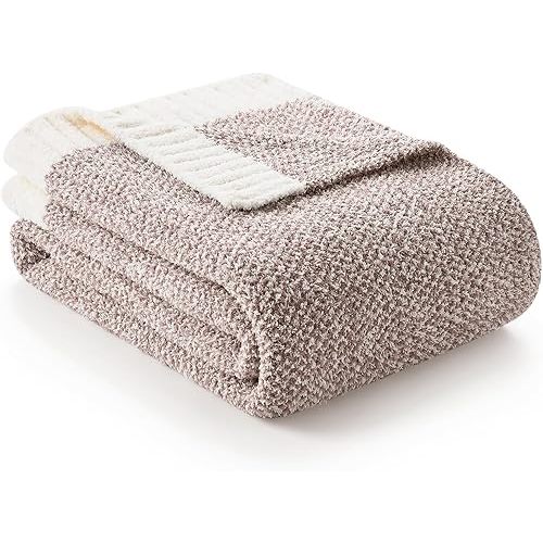 Snuggle Sac Heather Taupe Throw Blanket for Couch, Reversible Super Soft Knitted Blankets Warm Cozy Knit Fuzzy Plush Lightweight Throws for Sofa, Bed, Camping, Picnic, Taupe, 50x60 inches