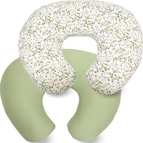 2 Pack Pillow Covers Compatible with Boppy Original for Girl,Soft Stretchy Nursing Pillow Cover for Breastfeeding, Easy to Use & Clean (Green,Ditsy Floral)