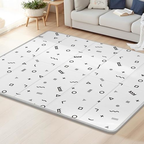 Baby Play Mat for Floor,79" x 71"Extra Large Foam Play Mats,Reversible Foam Playmat,Foldable,Waterproof &Anti-Slip Crawling for Babies,Toddlers,Infants, for Indoor and Outdoor,Cartoon Grey