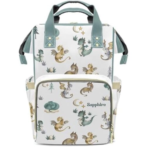 LiSoAkWE Animal Forest Dragon Personalized Diaper Bag with Name,Customized Nappy Backpack with Thermal Pockets Multi-function Baby Bags Mommy Backpack for Girls Boys