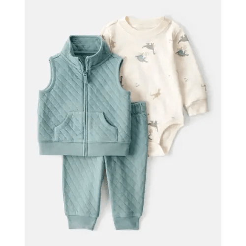 Baby 3-Piece Quilted Dinosaur Little Vest Set - Green/Ivory | Carter's