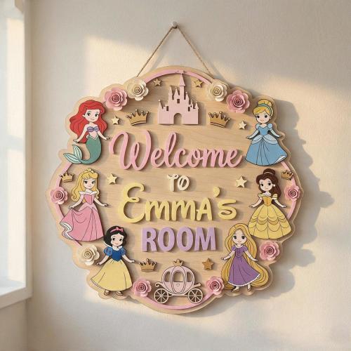 Disney Princess Nursery Sign, Personalized Baby Girl Room Decor, Ariel Belle Rapunzel Cinderella Aurora Snow White Wood Plaque