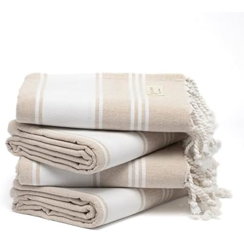 36"x72" Cotton Turkish Quick Dry Sand Free Beach Towel 4 Pack (Beige)
